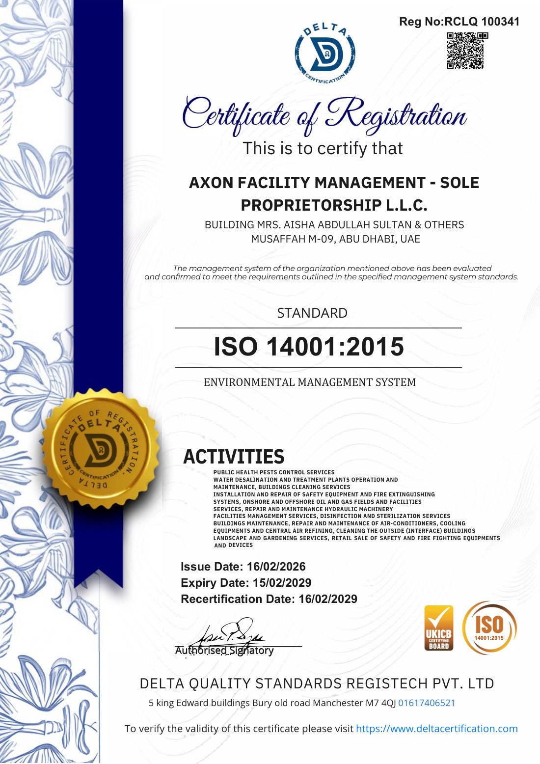 ISO 14001:2015 Environmental Management certificate