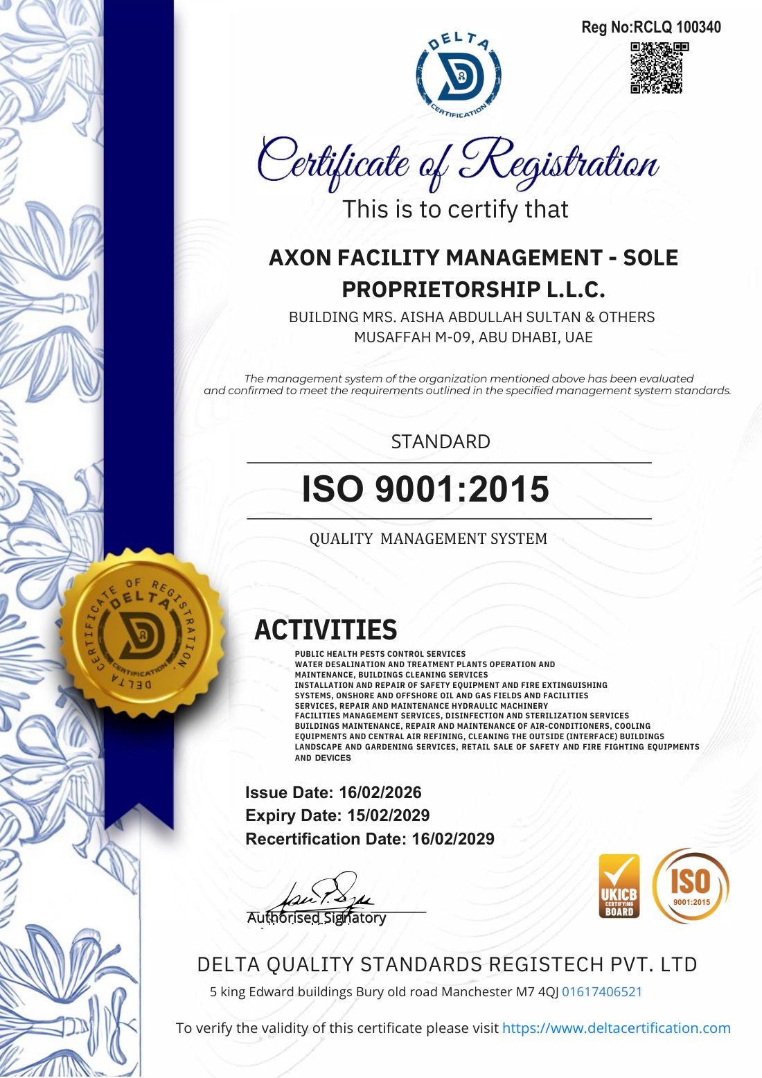 ISO 9001:2015 Quality Management certificate